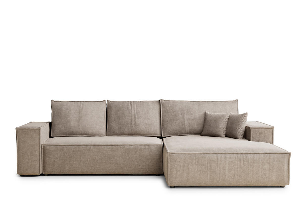 ECKSOFA Maze Grau braun Chenille-Stoff - Rechts Seite - Graubraun/Schwarz, Holz/Holzwerkstoff (294/185cm) - Maison de Reve