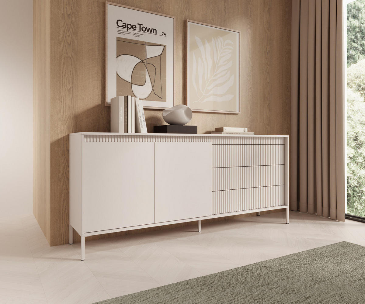 SIDEBOARD Ferrato C 187 cm Beige - mit 2 Türen und 3 geriffelten Schubladen rechts - Beige, Holz/Holzwerkstoff (187/81/39cm) - Ravio