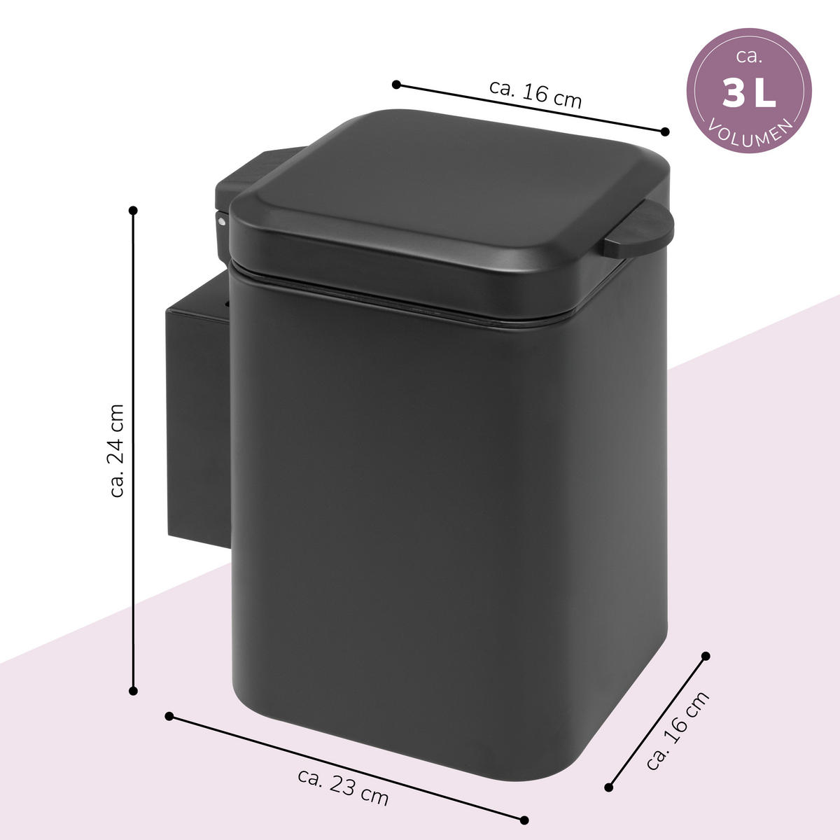 WAND-KOSMETIKEIMER 3 Liter, schwarz - Schwarz, Metall (16/24/23cm) - bremermann