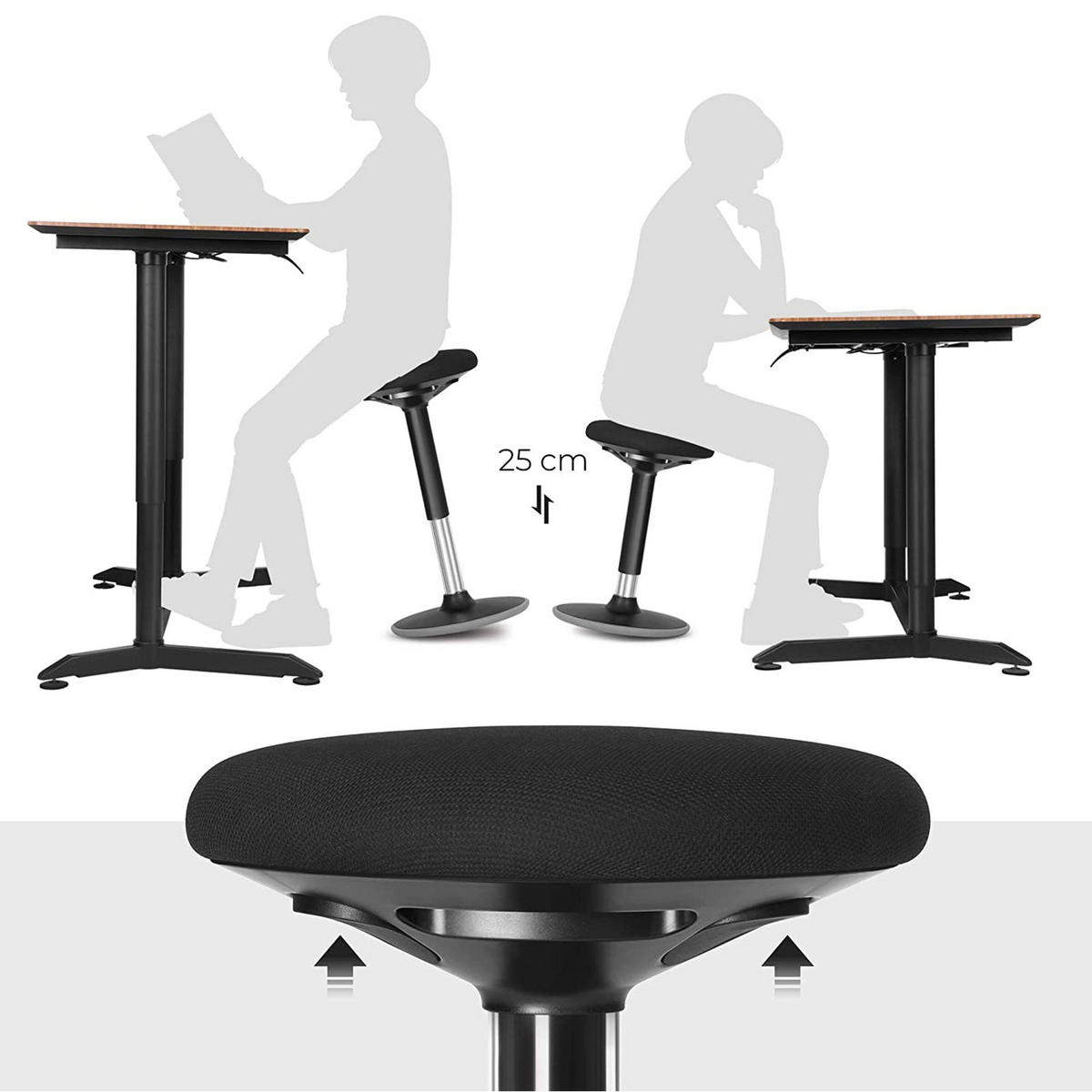 ARBEITSHOCKER BÜROHOCKER - Schwarz, Textil (33/70/33cm) - Hansiro