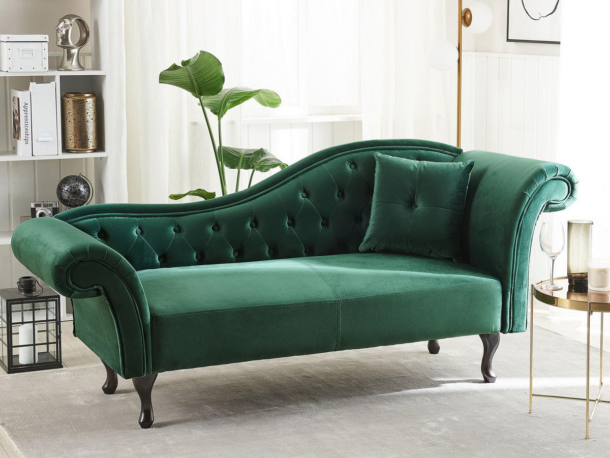 CHAISELONGUE Samtstoff dunkelgrün rechtsseitig Lattes - Grün, Textil (188/87/59cm) - Beliani