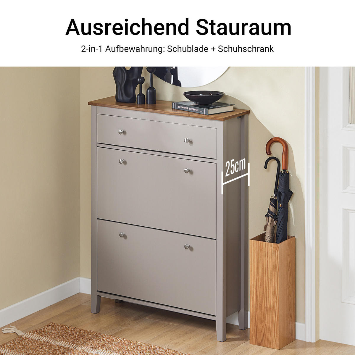 SCHUHSCHRANK Schmal, 80x25x108cm, Hellbraun - Hellbraun, Holzwerkstoff (80/108/25cm) - SoBuy