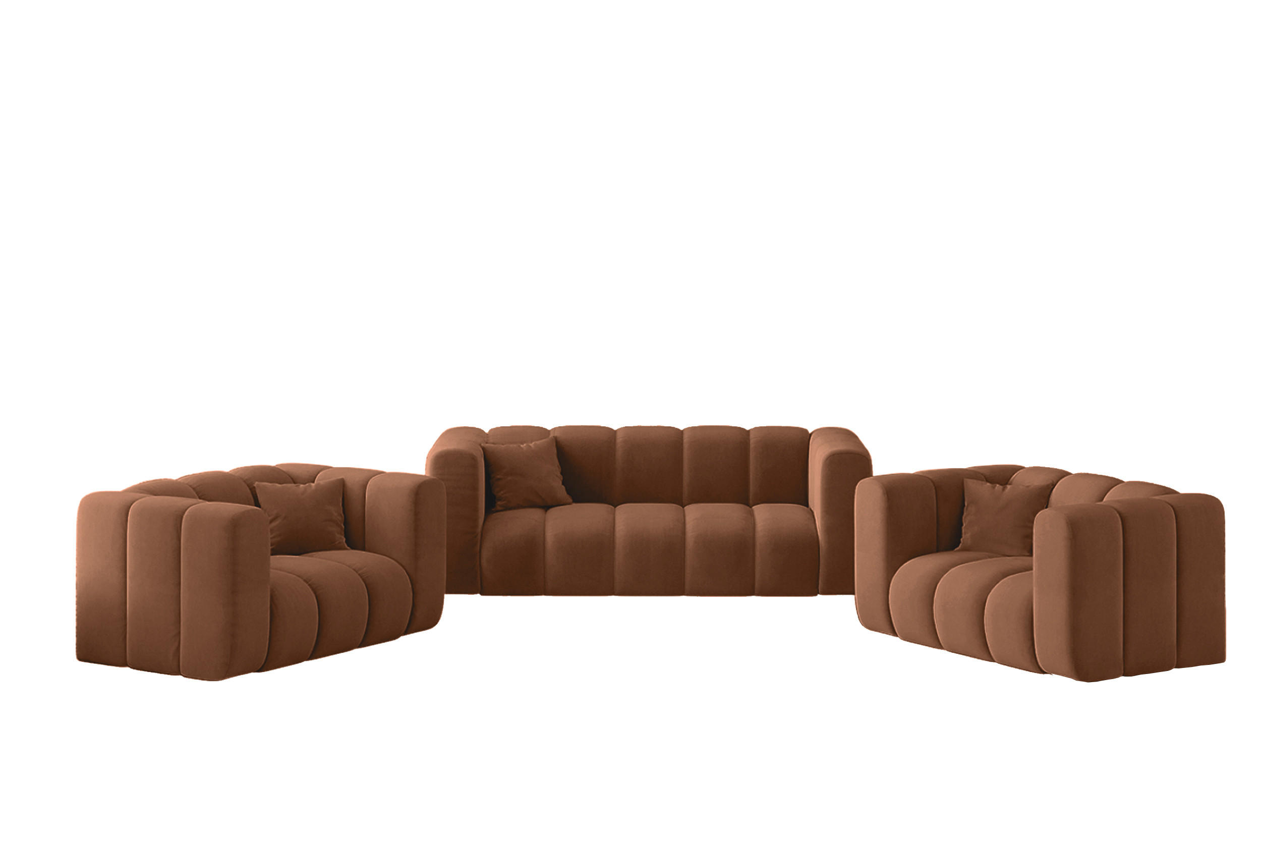 SOFAGARNITUR 2+1+1 Serie Grand Stilvol, Stoff Salvador Braun - Braun, Holz (91/70/197cm) - Kaiser Möbel