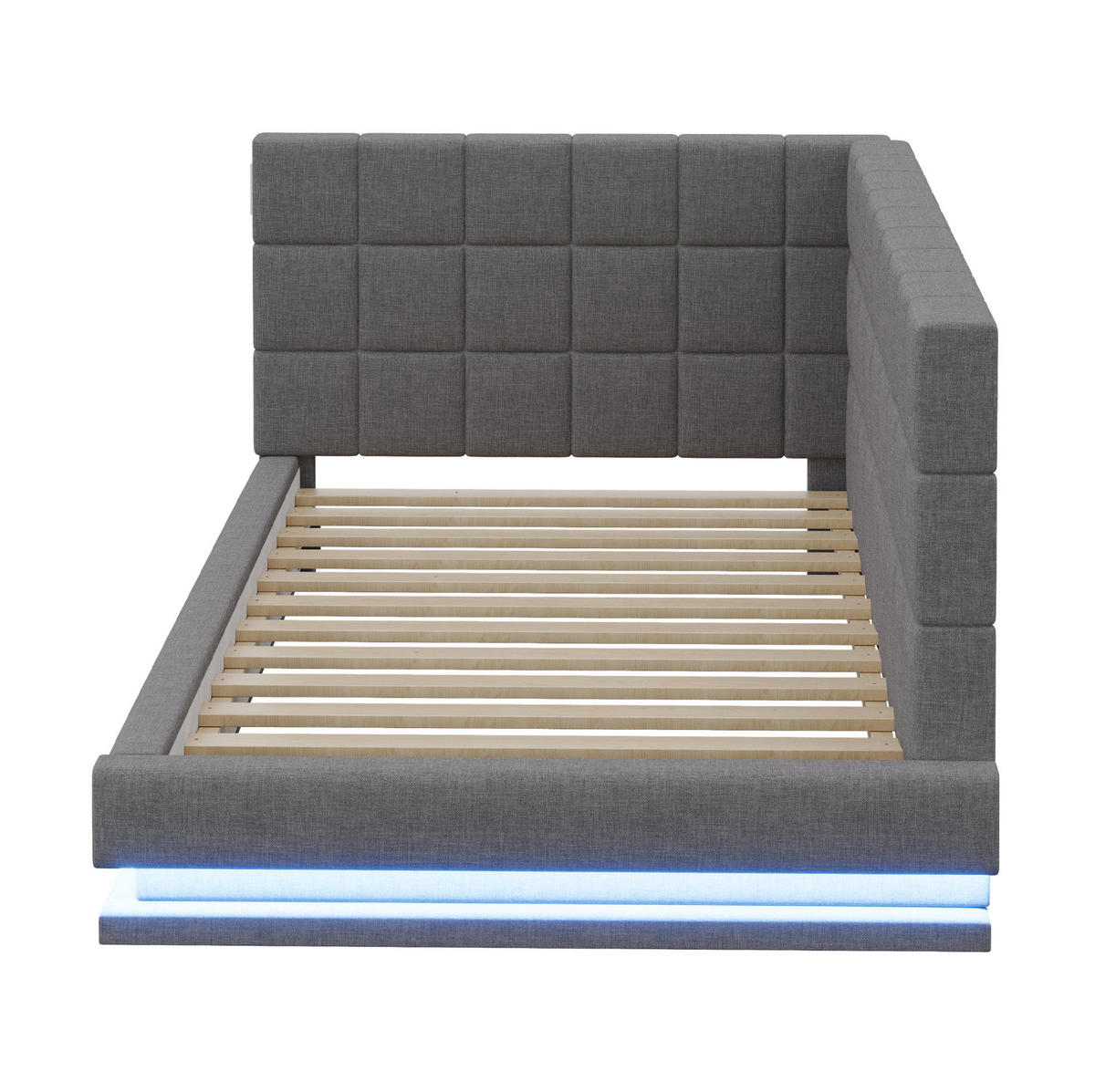 SCHLAFSOFA aus Leinen 90x200 cm Grau mit LED-Beleuchtung, USB-Anschluss und Lattenrost - Grau, Textil (90/200cm) - IVMEU