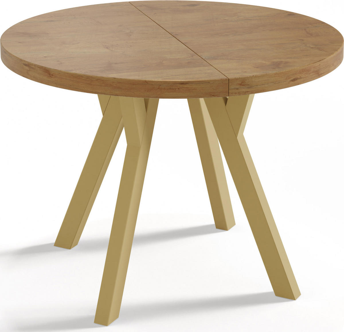 ESSTISCH Mateo runder ausziehbarer, Lancelot Eiche 100-200/100/76 cm - Eichefarben/Goldfarben, Holz/Holzwerkstoff (100/100/76cm) - WFL GROUP