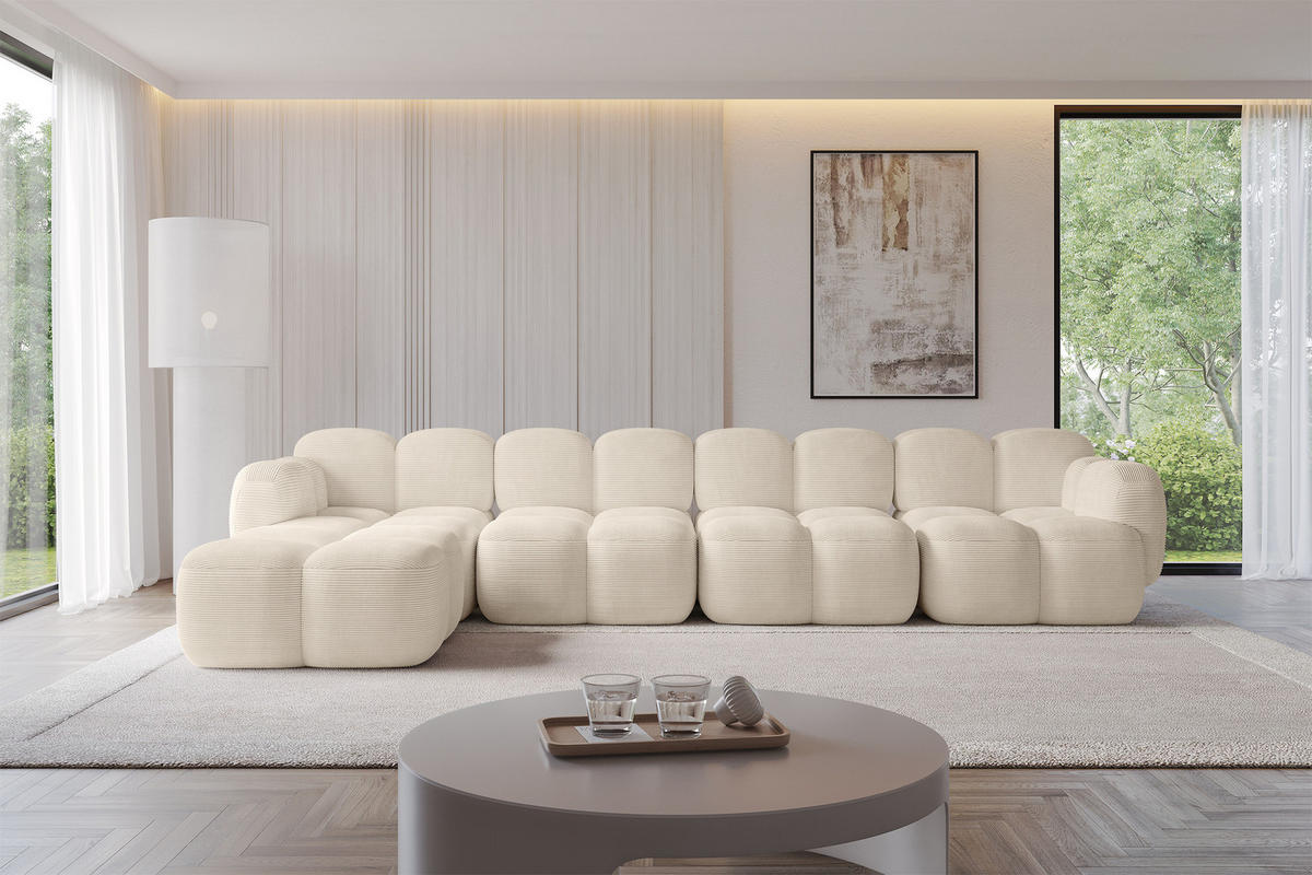 ECKSOFA modulares Sofa Links Miko-L3 390x205x75 Beige Cord - Beige/Schwarz, Holzwerkstoff/Kunststoff (390/205cm) - ALTDECOR