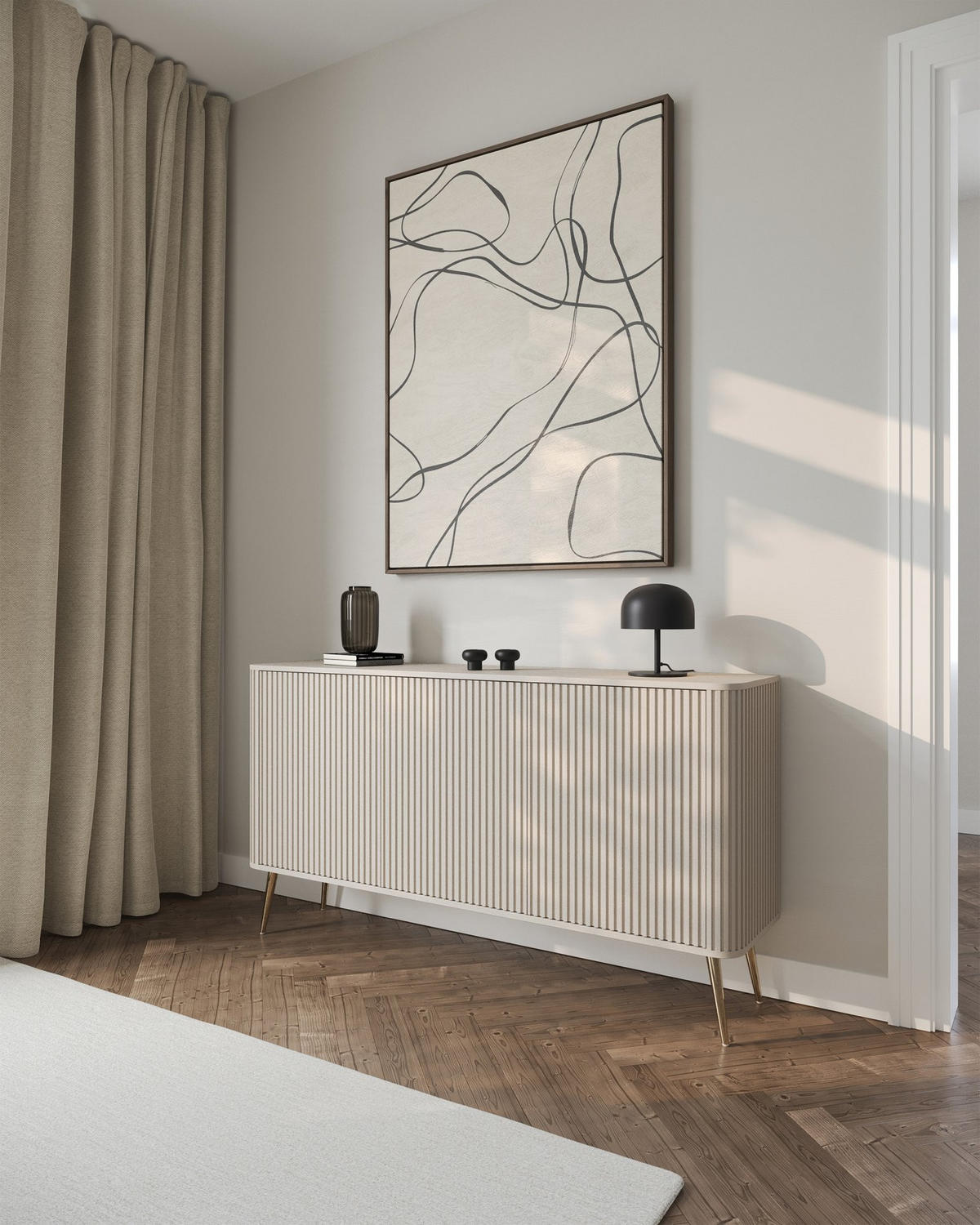 SIDEBOARD Ovarlo Greige mit Metallbeinen 163 cm - Taupe/Goldfarben, Holzwerkstoff/Metall (163.2/83.8/38cm) - Selsey