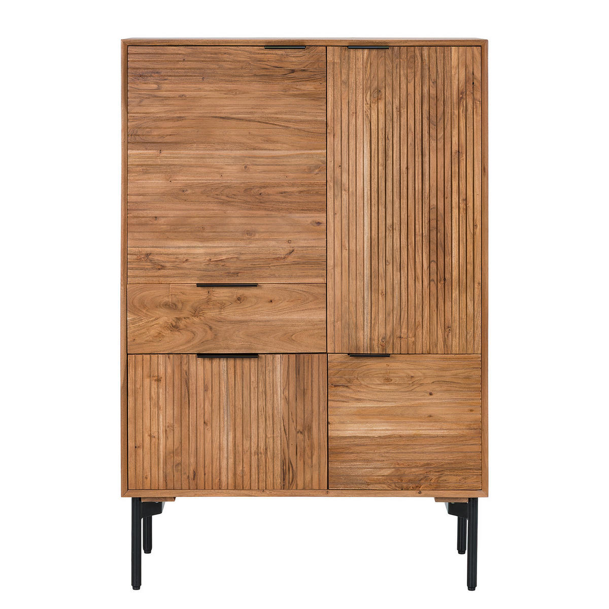 HIGBOARD - Akazie massiv / Schwarz - Schwarz/Akaziefarben, Holz/Metall (92/140/42cm) - home24