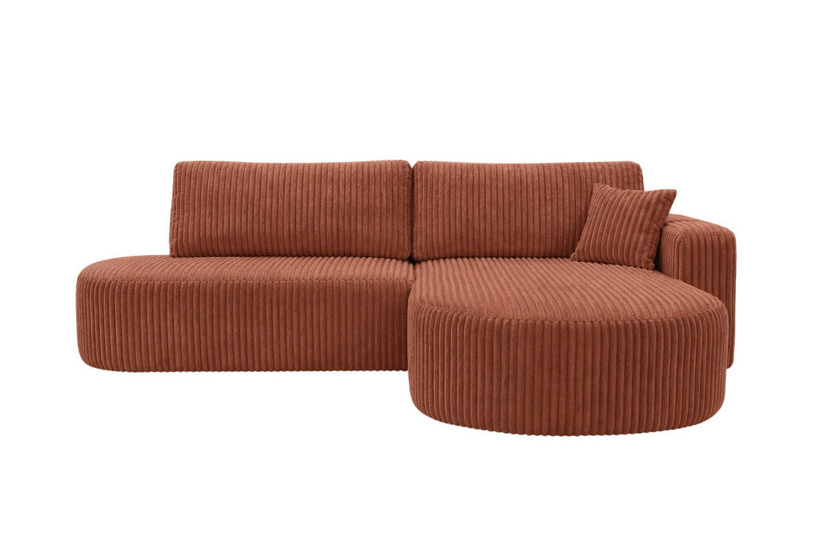 ECKSOFA Mit Schlaffunktion Und Bettkasten, Cordstoff Tilia, Kupfer, Rechts, ROUND ONE OPEN XL - Orange, Holz (262/175cm) - Kaiser Möbel