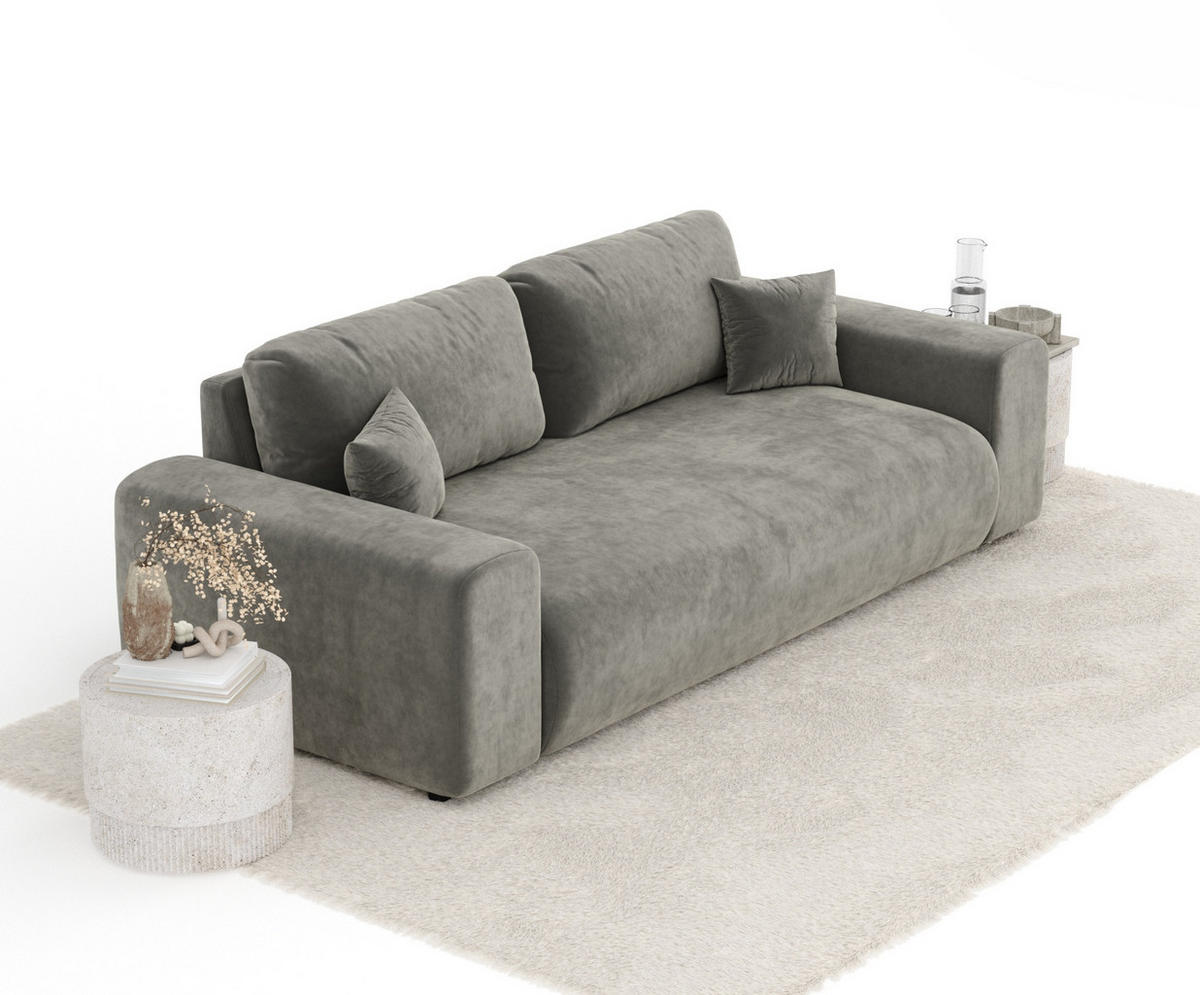 3-SITZER-SOFA Zanzibar Grau Samtstoff - Schwarz/Grau, Holz/Holzwerkstoff (213/79/108cm) - Maison de Reve