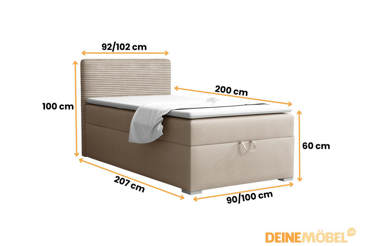 BOXBETT TEEN 1 90/200 in Velours/Cord Beige H3 - Beige, Holz/Holzwerkstoff (90/200cm) - Deine Möbel 24