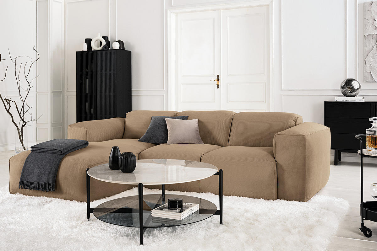 3-SITZER ECKSOFA mit Longchair - Taupe/Schwarz, Kunststoff/Textil (251/173cm) - home24