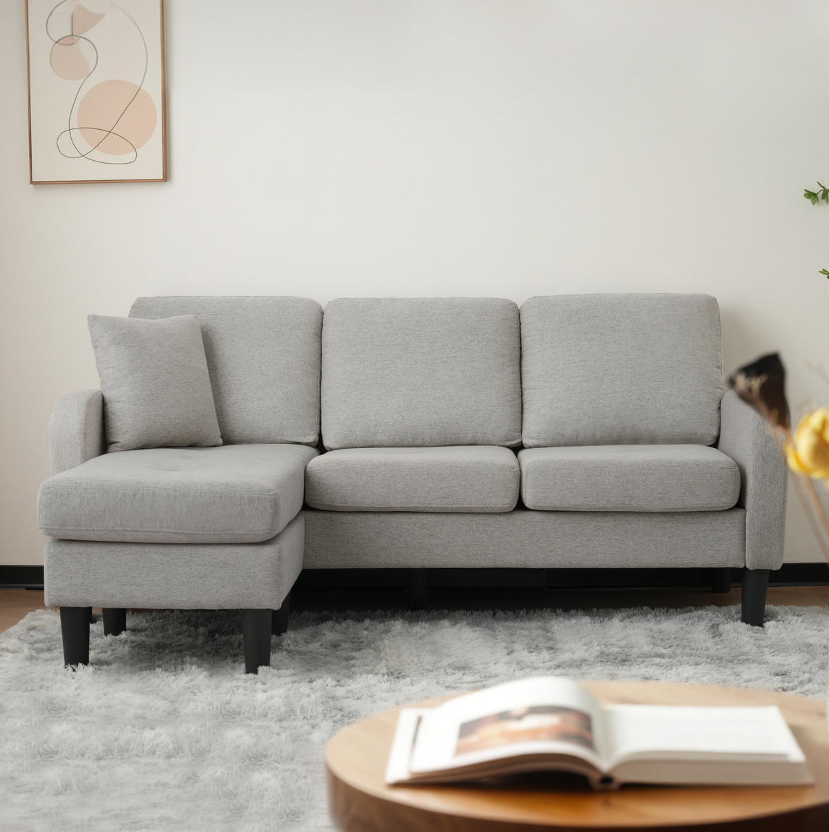 SOFA modular mit Chaiselongue 166 x 118 x 77 cm Grau - Grau, Kunststoff (166/118cm) - IVMEU