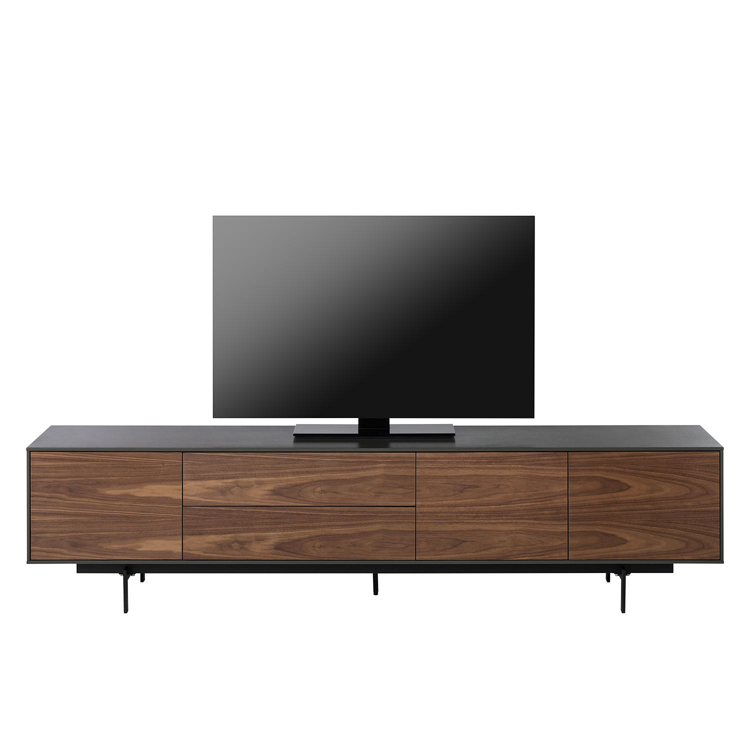 TV-LOWBOARD - Echtholzfurnier, Walnuss / Anthrazit - Anthrazit/Walnussfarben, Holzwerkstoff (215/51/41cm) - home24