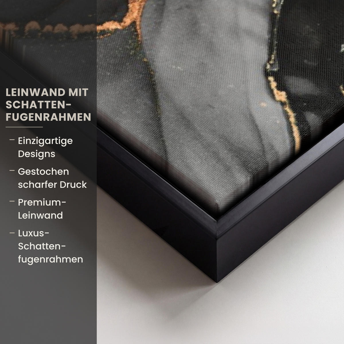 LEINWAND Bilder mit Rahmen - Grau - Luxus - Gold - Marmor - 90x60 - Dunkelgrau, Textil (90/60cm) - MuchoWow