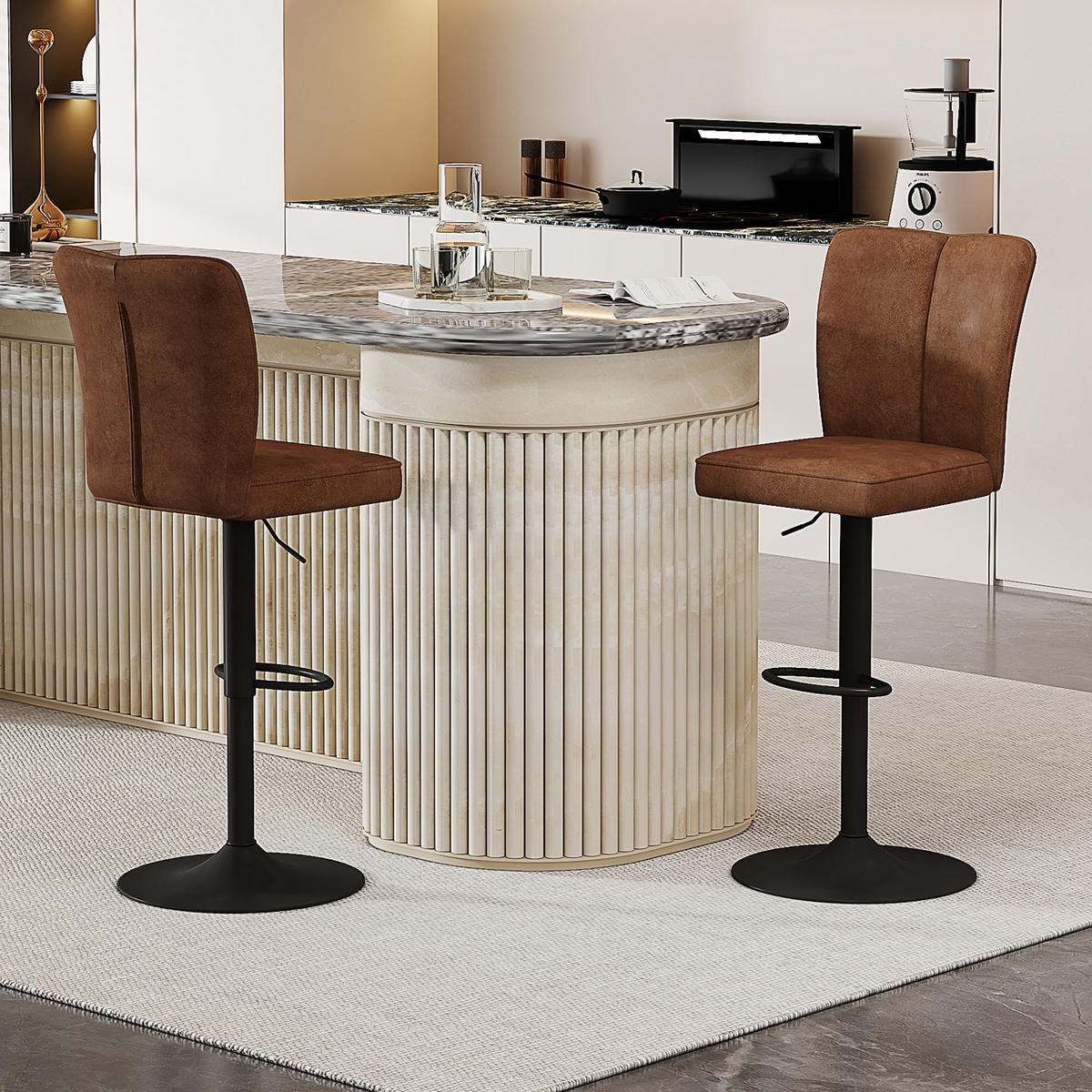 BARHOCKER 2er-Set Braun Höhenverstellbar 360° Drehbar mit Rückenlehne - Braun, Metall (44.5/95.5/44cm) - PANGIVO