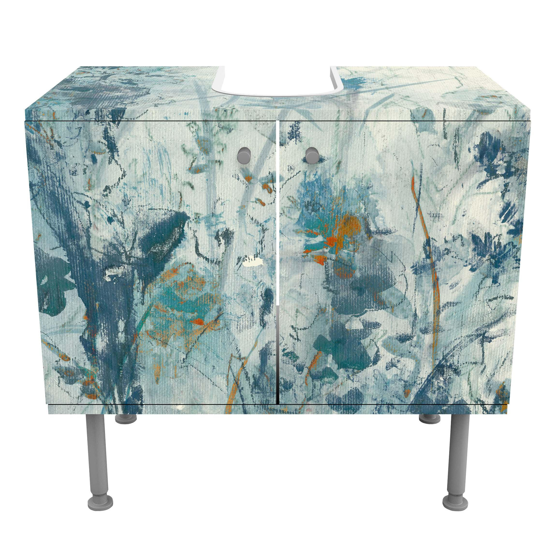 WASCHBECKENUNTERSCHRANK Blaue Frühlingswiese I 60/55/35 cm - Blau, Holzwerkstoff (60/55/35cm) - Bilderwelten
