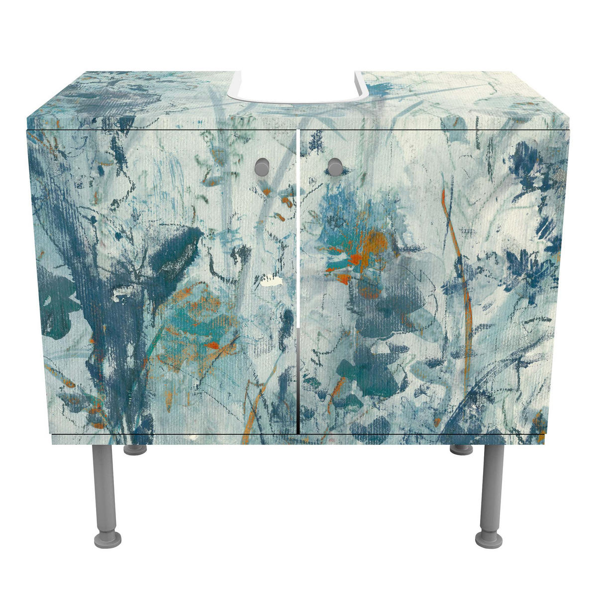 WASCHBECKENUNTERSCHRANK Blaue Frühlingswiese I 60/55/35 cm - Blau, Holzwerkstoff (60/55/35cm) - Bilderwelten