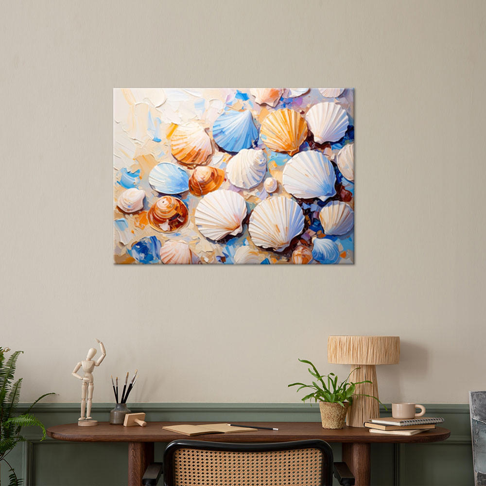 LEINWANDBILD Muscheln Strand Sand wie gemalt 60x40cm - Beige, Textil (60/40cm) - Feeby
