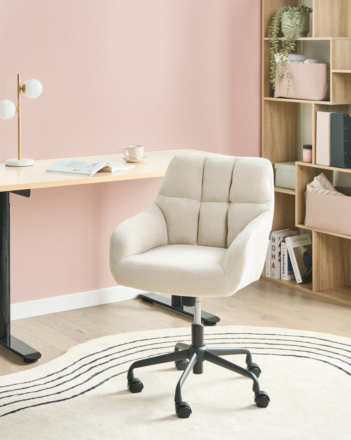 SCHREIBTISCHSTUHL Samtstoff Hellbeige Palmdale - Beige, Textil (58/87/61cm) - Beliani