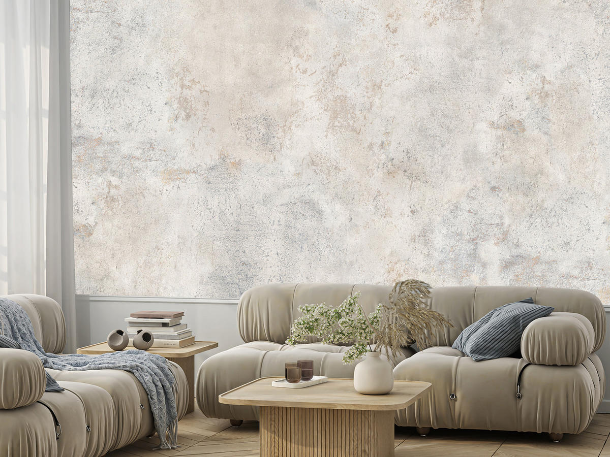 FOTOTAPETE für Wohnzimmer Grau Betonmuster Minimalismus 450x315 - Beige/Grau, Papier (450/315cm) - Muralo