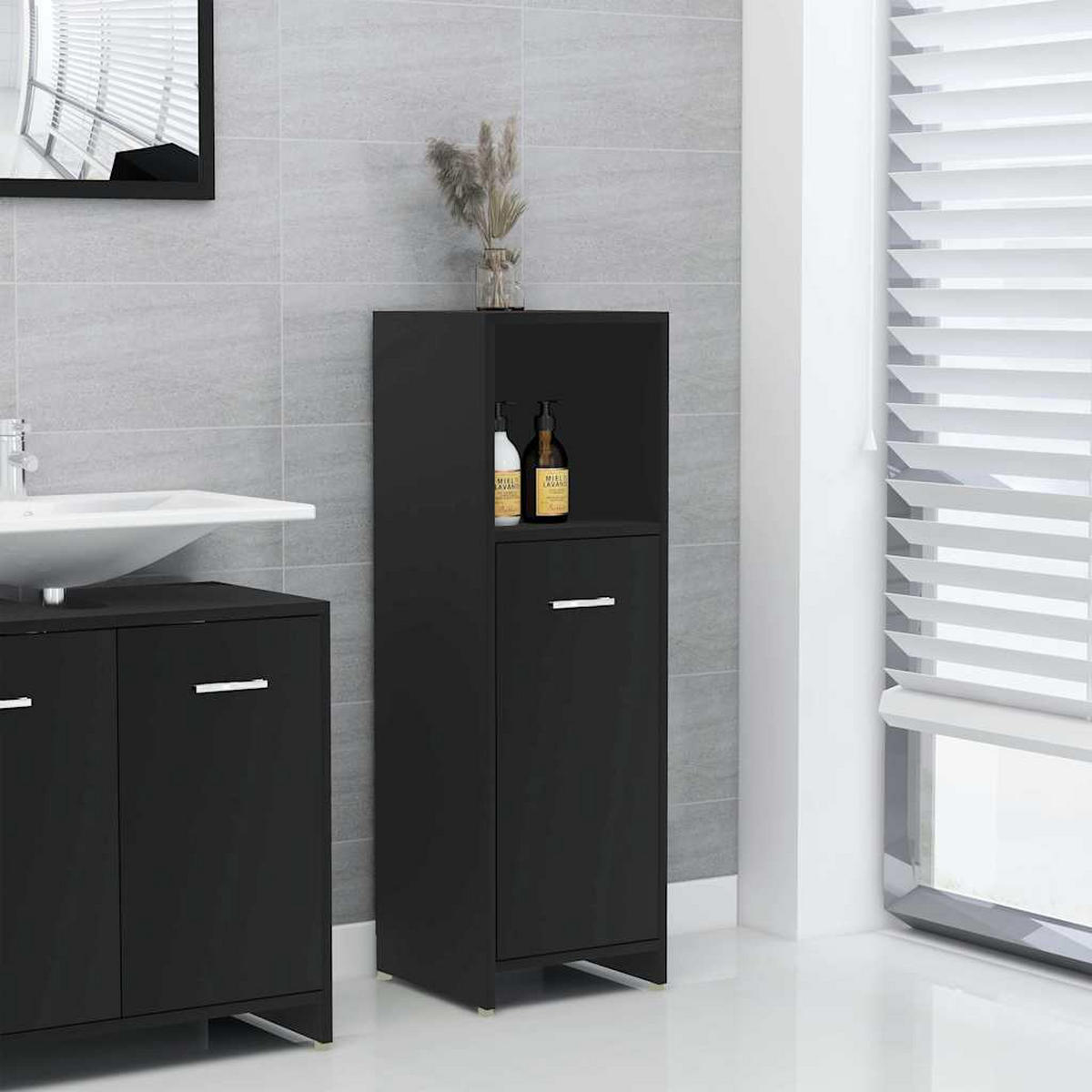 BADEZIMMERSCHRANK Schwarz 30/30/95 Cm Holzwerkstoff - Schwarz, Holzwerkstoff (30/95/30cm) - vidaXL