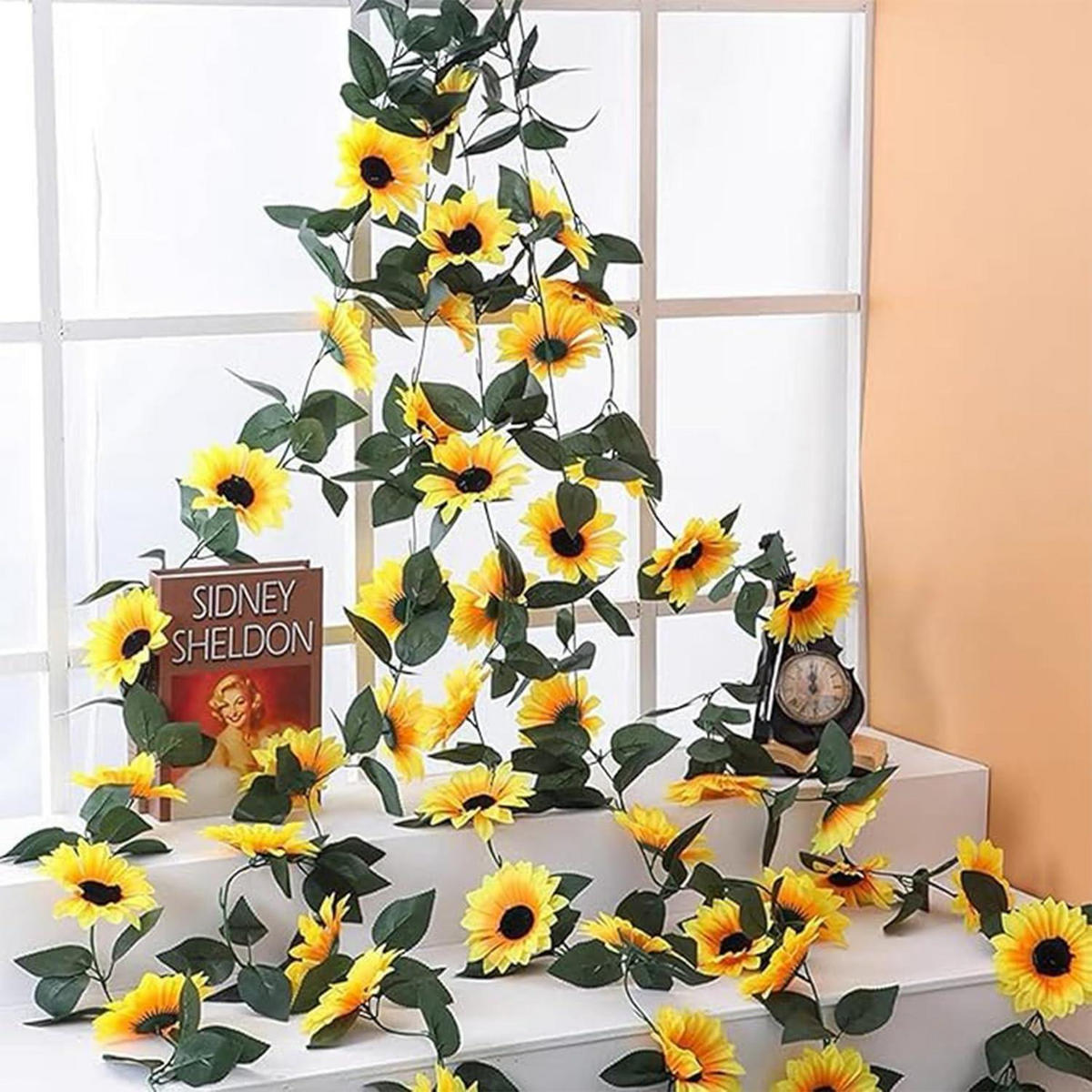 KUNSTBLUMEN-GIRLANDE Sonnenblumen 3-teiliges Set 2.45 m - Gelb, Kunststoff (8cm)