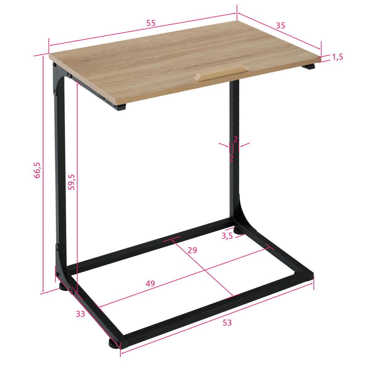 BEISTELLTISCH Ruston, 55 x 35 x 66,5 cm, Industrial Holz hell, Eiche Sonoma - Naturfarben, Holzwerkstoff (55/35/66.5cm) - tectake