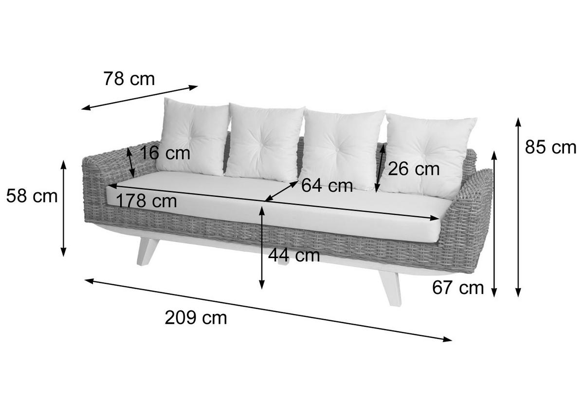 SOFA Cremeweiß - Weiß, Holz (209/85/78cm) - MCW