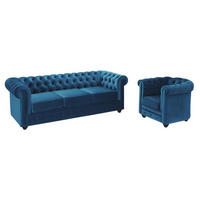 COUCHGARNITUR 3+1 - Samt - Grünblau - CHESTERFIELD - Petrol, Textil (88/72/205cm) - Vente-Unique