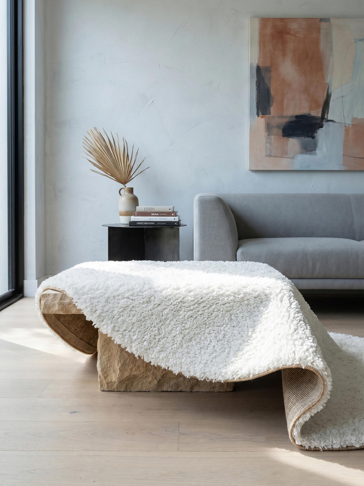 TEPPICH Hochflor Shaggy Uni Style Polypropylen Wohnzimmer Weiß Rund 80x80 - Weiß, Textil (80/80cm) - KADIMA DESIGN