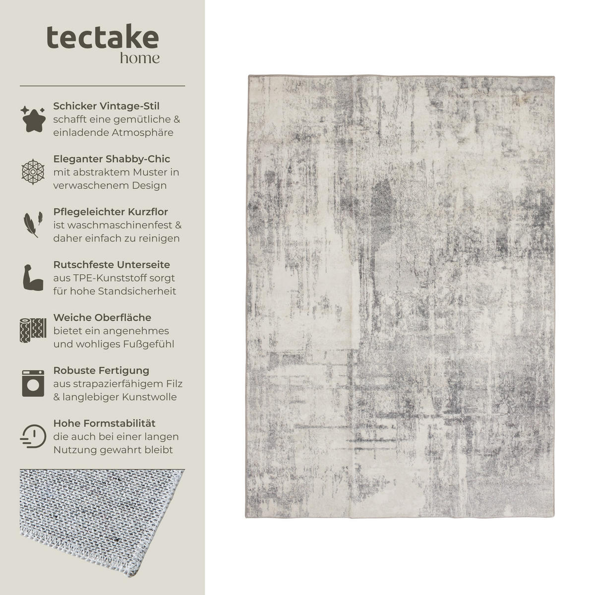 TEPPICH Vintage Design Nadira,rutschfeste Unterseite,beige/grau - Beige/Grau, Textil (160/230cm) - tectake
