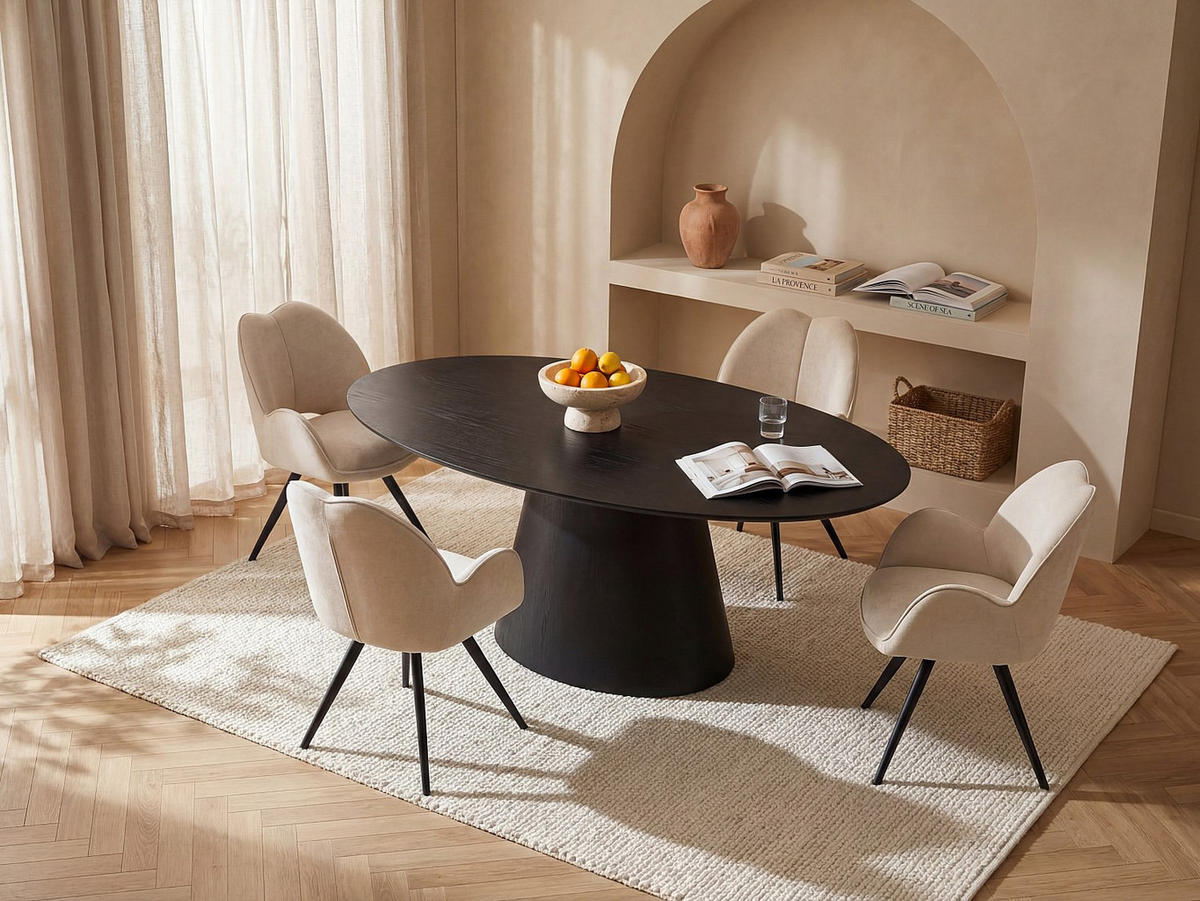 ESSGRUPPE - 6 Personen - Holz, Platte - Schwarz ANTELADA - Schwarz, Holz (160/76.5/90cm) - Vente-Unique