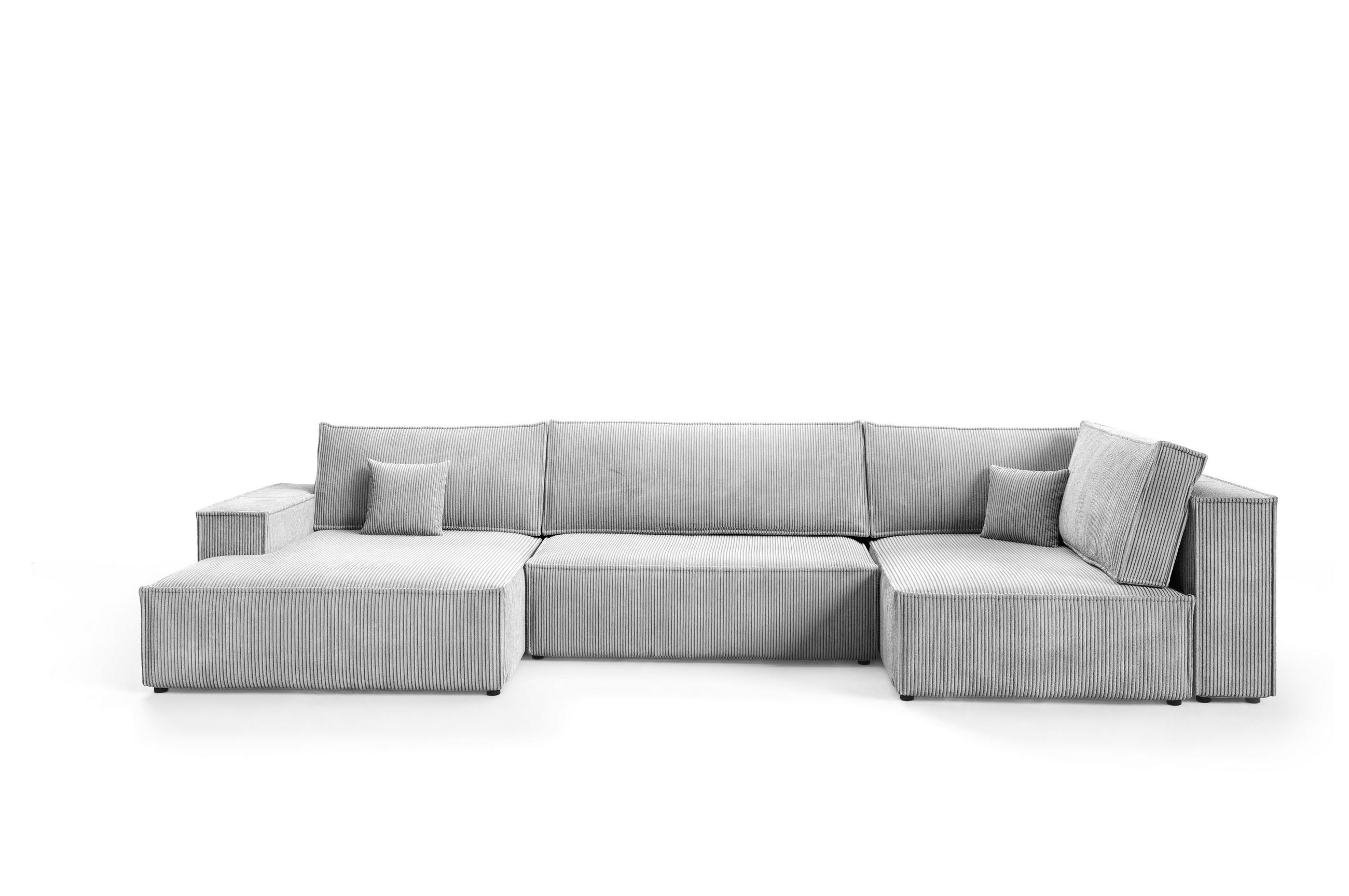 WOHNLANDSCHAFT Pablo Maxi mit Schlaffunktion Hellgrau Cord - Hellgrau, Textil (397/85/148cm) - Bromarkt