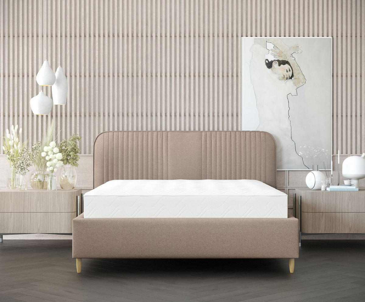 POLSTERBETT Livy Dunkelbeige 160/200 cm im Webstoff - Beige/Naturfarben, Holz/Holzwerkstoff (160/200cm) - Maison de Reve