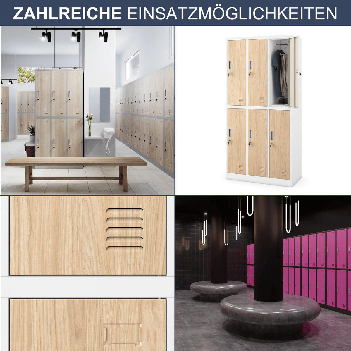 UMKLEIDESCHRANK Spind TOKIO 6 Abteile 185x90x45cm Weiß-Sonoma Eiche - Weiß, Metall (90/185/45cm) - DELUKE