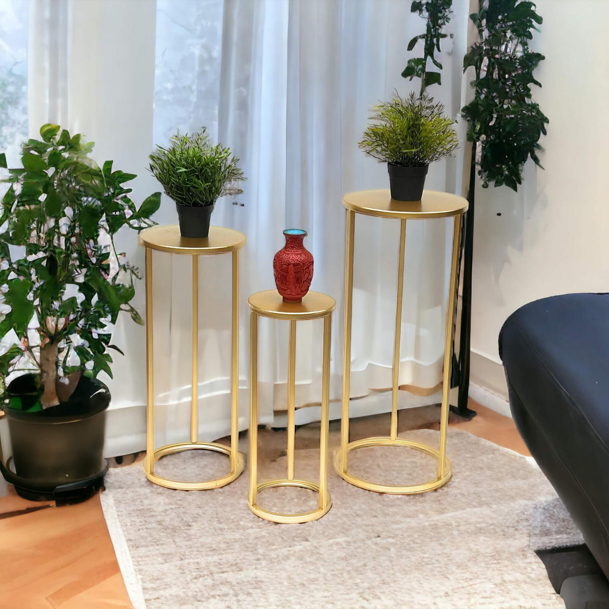 BLUMENHOCKER Metall Gold Rund 3er Set - Goldfarben, Metall (20/50/20cm) - DanDiBo