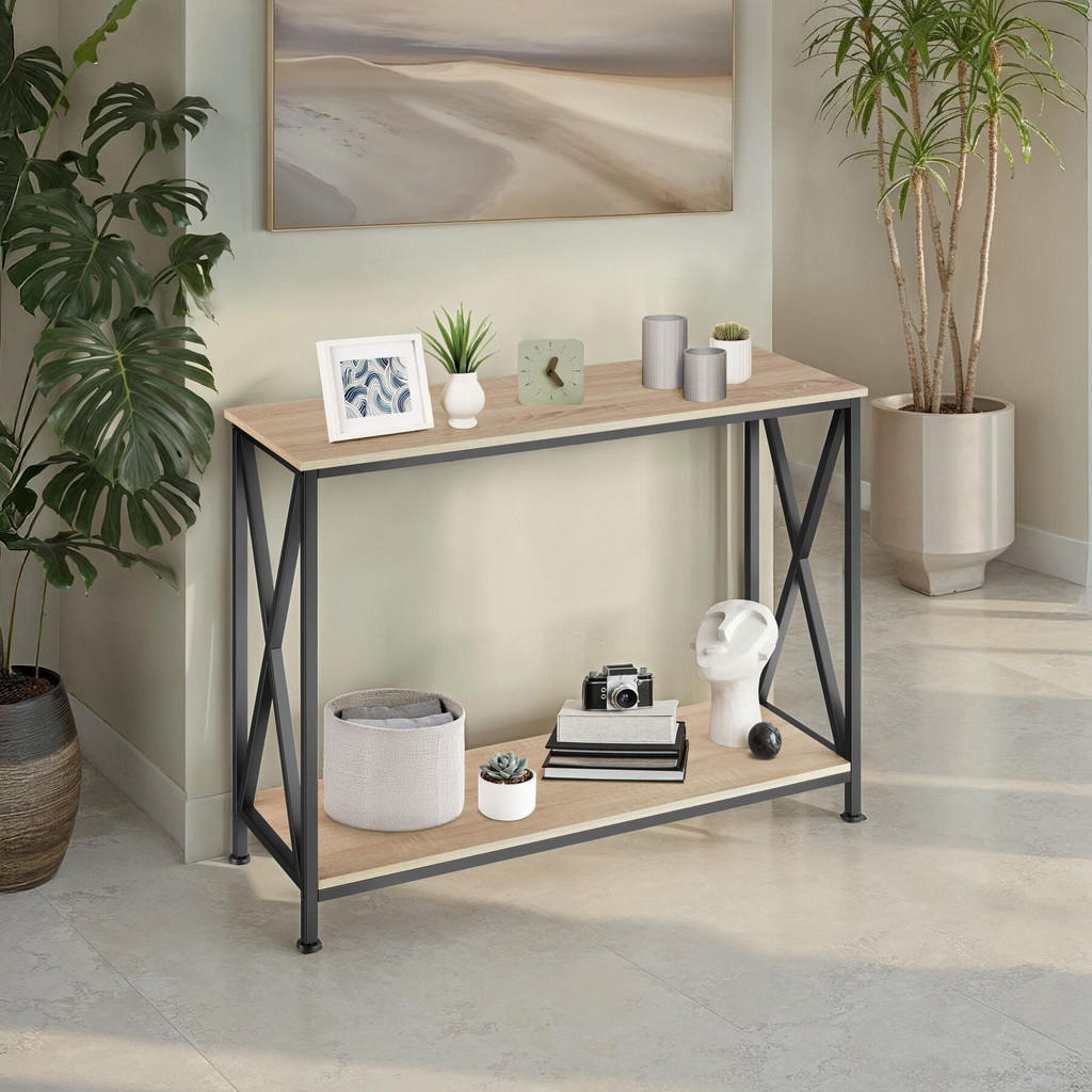 Thumbnail - tectake Konsolentisch, Natur, Holzwerkstoff, Beton Optik, Rechteckig, 35x80.5x100 cm, Wohnzimmer, Wohnzimmertische, Kons...