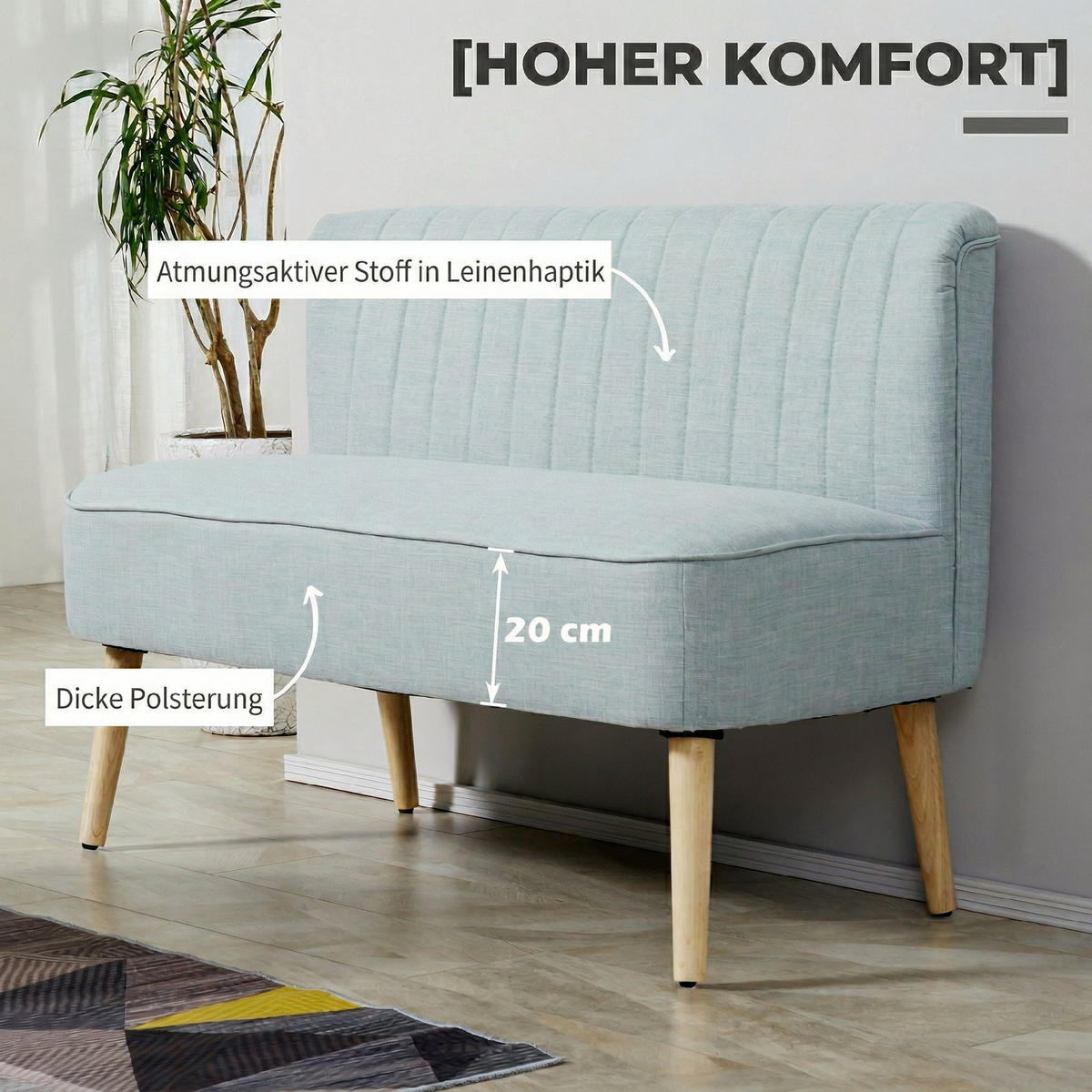 SOFA, 2-Sitzer, hellgrün, pflegeleichter Bezug, weiche Polsterung, 220kg, 117x56,5x77cm - Multicolor, Holzwerkstoff (117/77/56.5cm) - FORIOUS