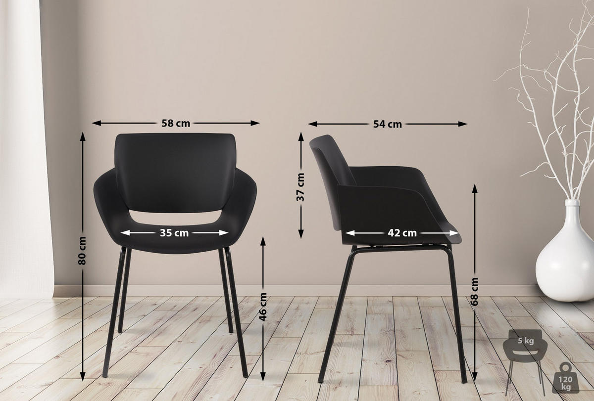 STUHL Kunststoff Schwarz - Schwarz, Kunststoff/Metall (58/80/54cm) - CLP