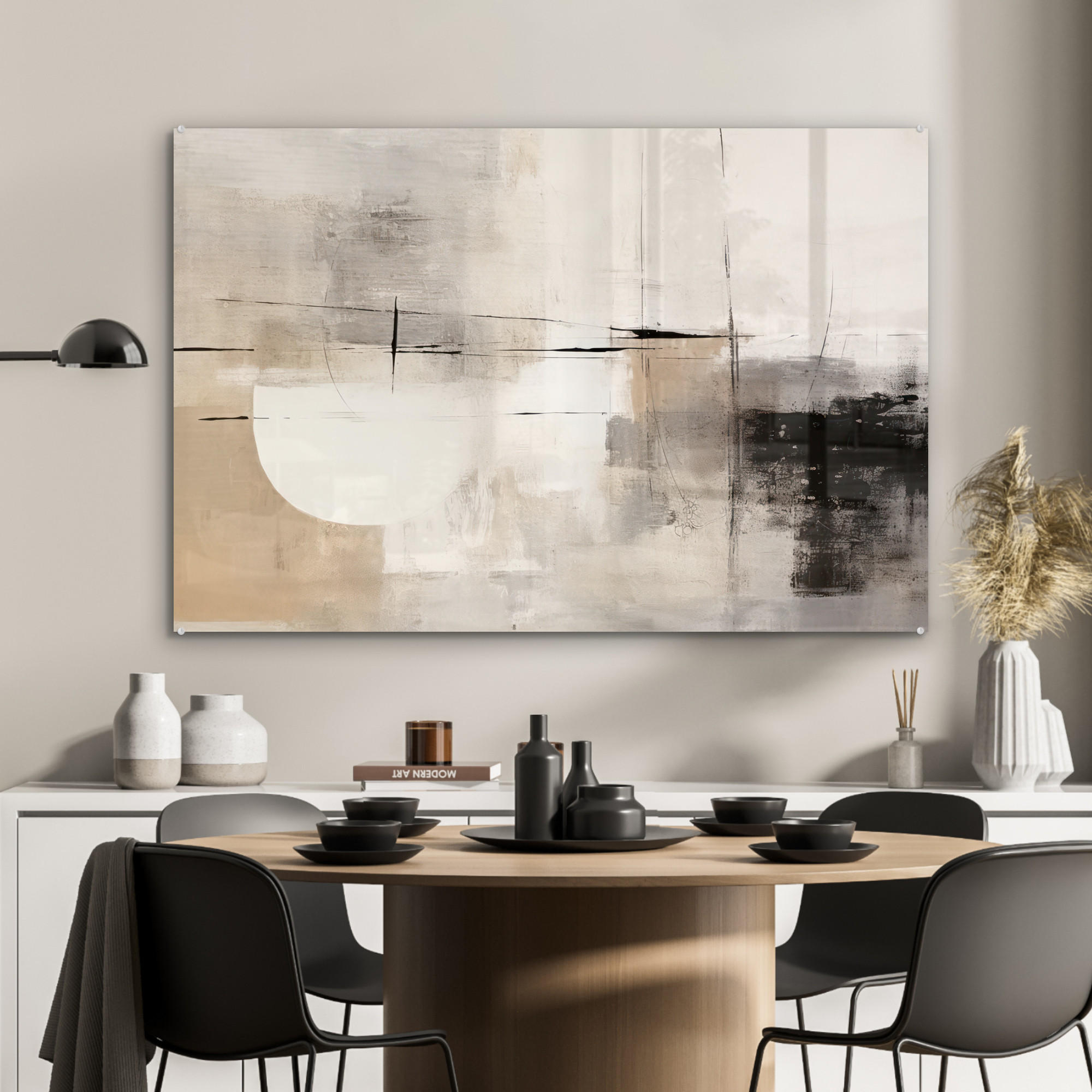 ACRYLGLASBILD Abstrakt - Kunst - Grau 90x60 cm - Hellgrau, Glas (90/60cm) - MuchoWow