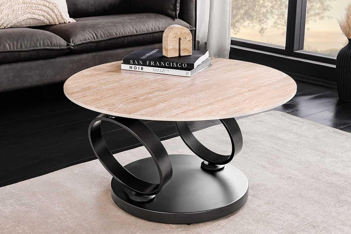 COUCHTISCH DANCING RINGS rund Natur, Braun, Bronze 80cm - Schwarz/Braun, Keramik/Metall (80/80/44cm) - riess-ambiente