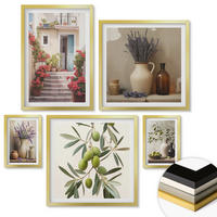 WANDBILDER 5er Set - 50x50 cm & 20x30 cm & 40x60 cm Goldrahmen - Oliven in Keramikgrau - Goldfarben, Kunststoff (40/60cm) - ArtPrintCave
