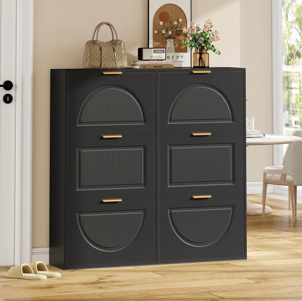 SCHUHSCHRANK aus MDF 118x25x115cm in Schwarz mit Kippsicherung - Schwarz, Holzwerkstoff (118/115/25cm) - Modfu