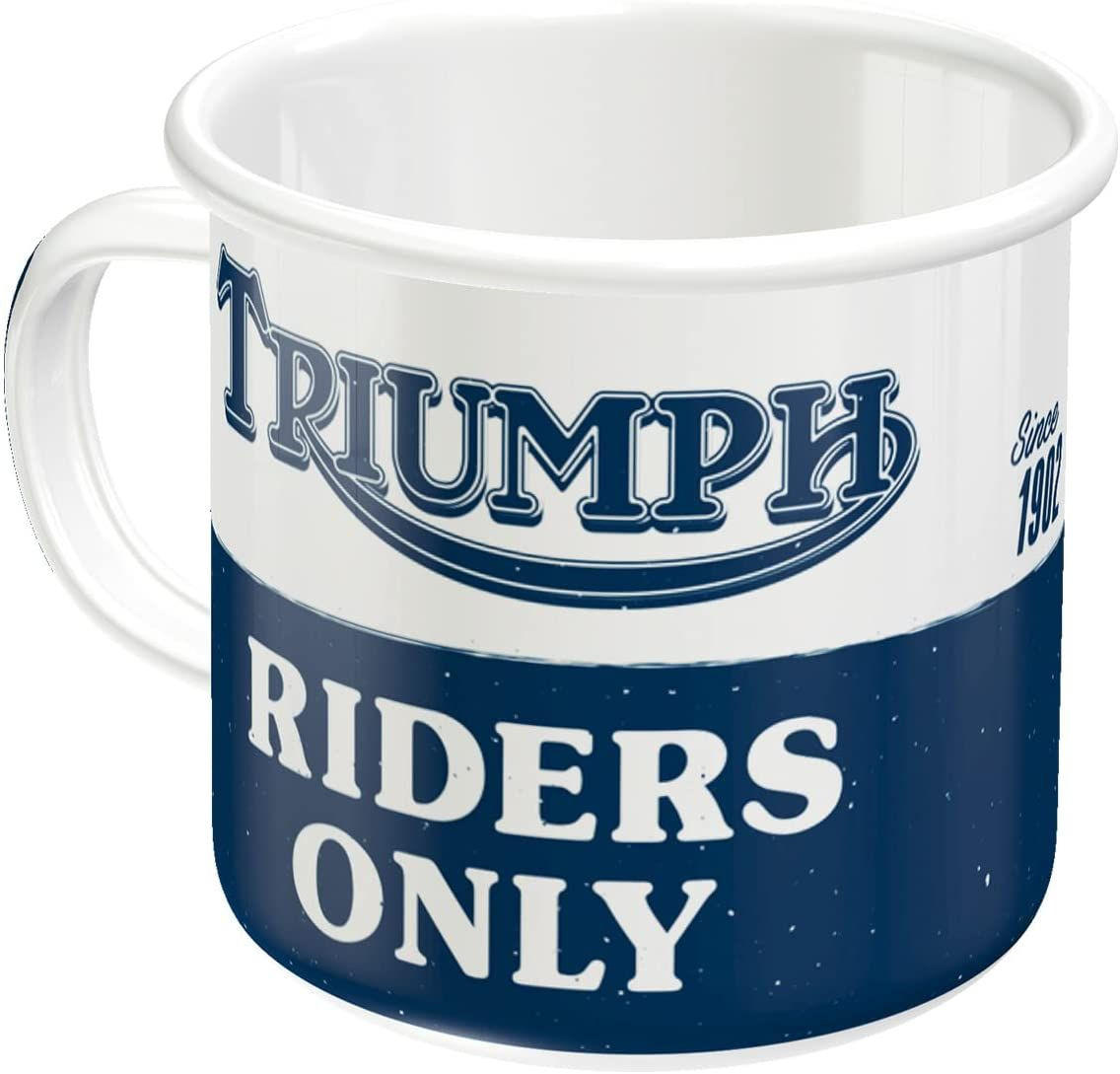 EMAILLE-BECHER 360 ml Triumph Riders Only - Blau/Weiß, Metall (0.36L) - Nostalgic-Art