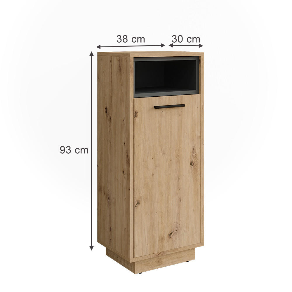 WÄSCHESCHRANK Beatrice Artisan Eiche/Anthrazit 38 x 93 cm mit herausnehmbarer Innentasche - Eiche Artisan, Holzwerkstoff (38/93/30cm) - Vicco