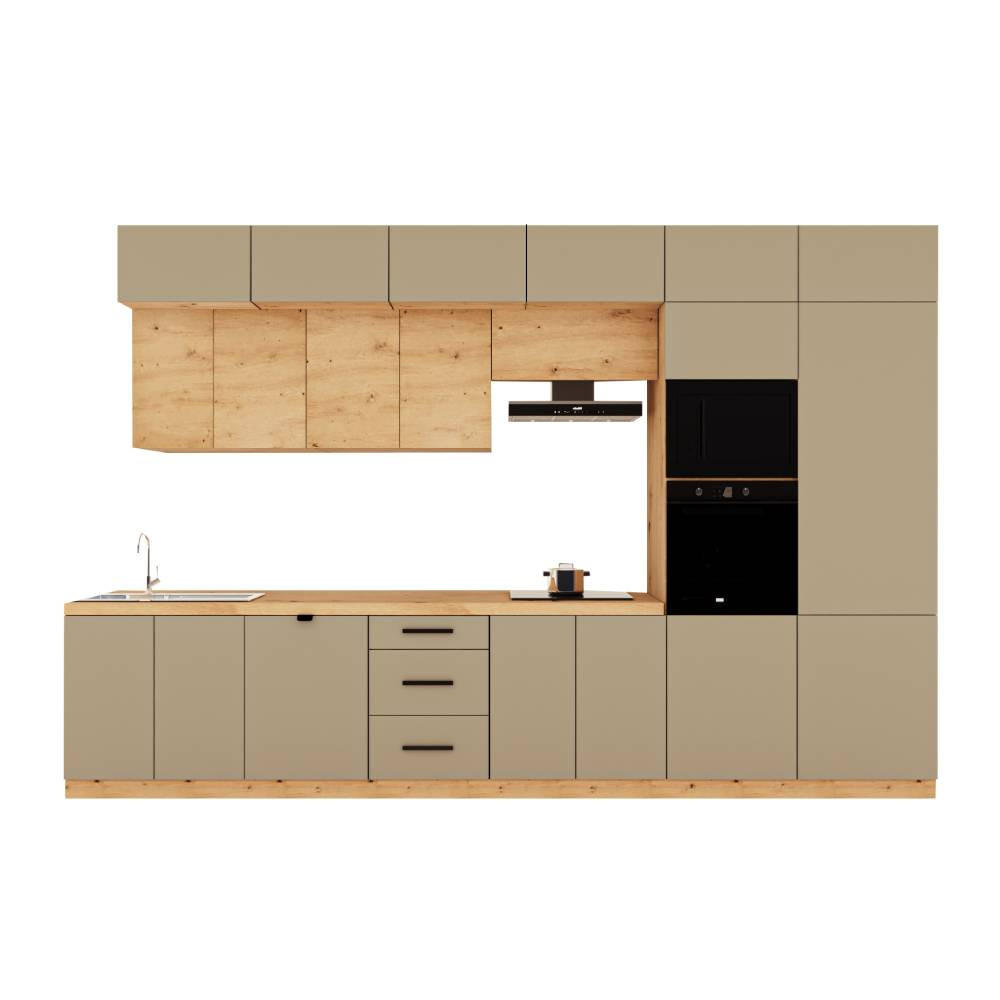 KÜCHENZEILE 400 cm - Langen KL9-M400 in Beige/ Artisan Eiche - Beige/Eiche Artisan, Holz (400/248/58cm)
