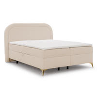 BOXBETT Sonna 180/200 cm Hellbeige Bouclé-Stoff mit abgerundetem Kopfteil und mit goldenen Metallfüßen - Beige/Goldfarben, Holz/Textil (180/200cm) - S-Style Möbel