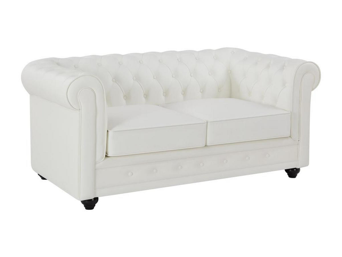 LEDERSOFA 2-Sitzer - Büffelleder - Weiß - CHESTERFIELD - Weiß, Leder (88/72/165cm) - Vente-Unique