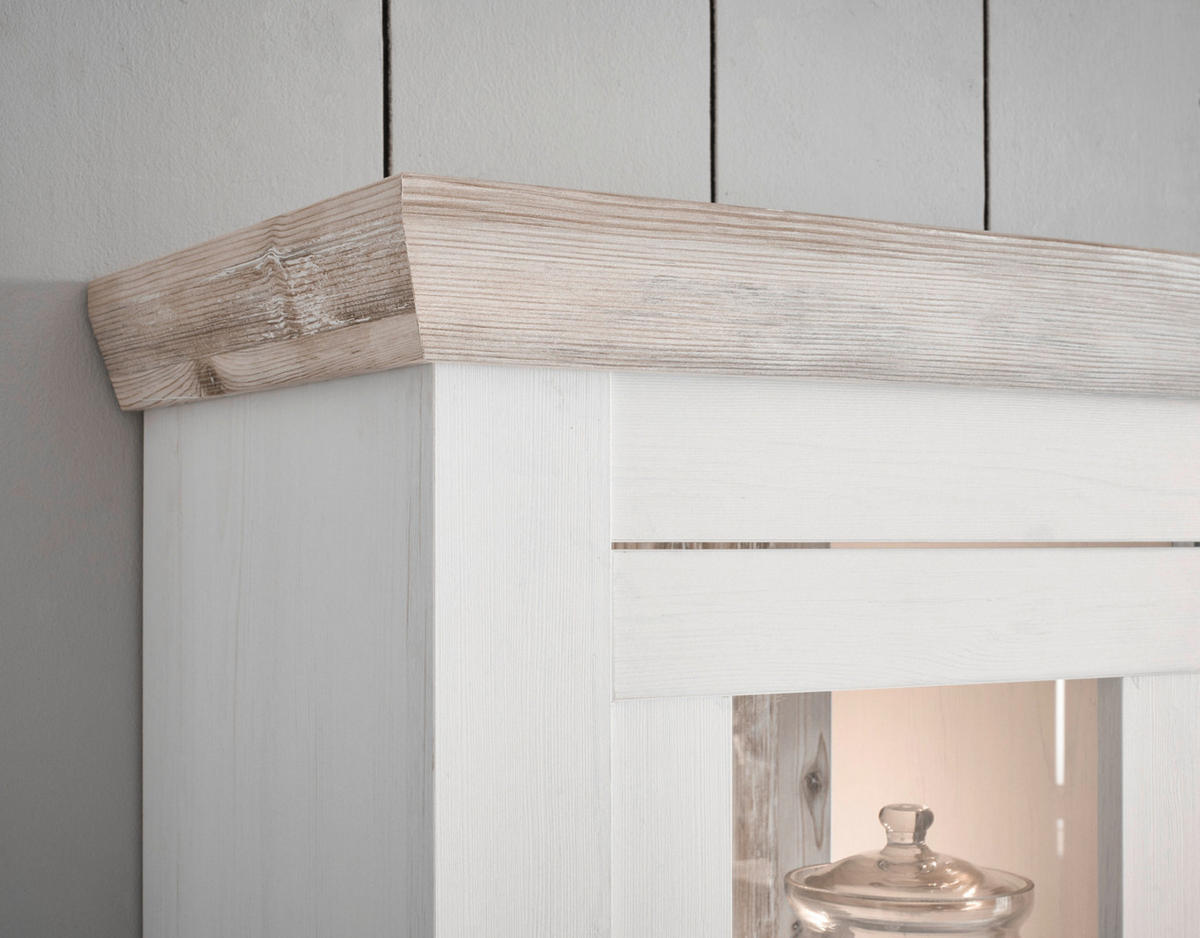 HÄNGESCHRANK weiß Pinie Landhaus, Küchenschrank hängend 92 x 85 cm, Soft-Close - Schwarz/Weiß, Glas/Holzwerkstoff (92/85/34cm) - Furn.Design